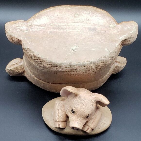 Vintage Hand Painted 9.25" Ceramic Piggy in a Burlap Sack Feed Bag Cookie Jar - Picture 4 of 16